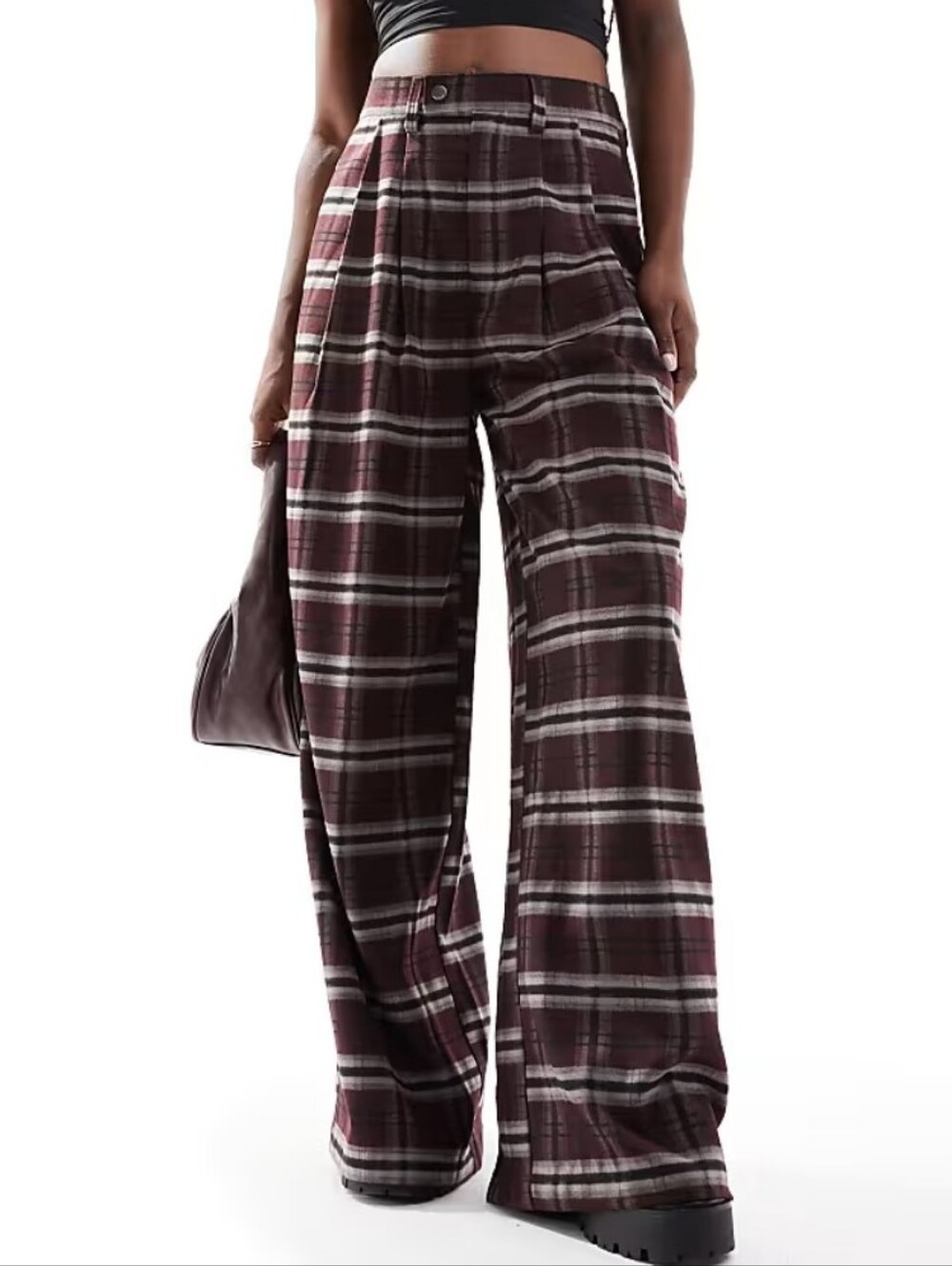 Dolls Kill Minga London Burgundy Plaid Baggy Wide-Leg Trousers Gothic NWOT